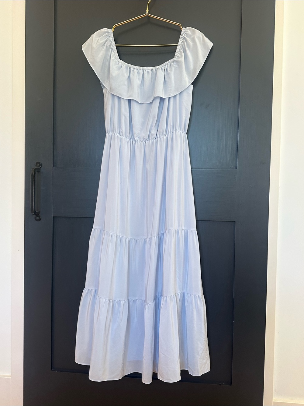 CLUB MONACO Silk Light Blue Off-Shoulder Maxi Dress / size 8